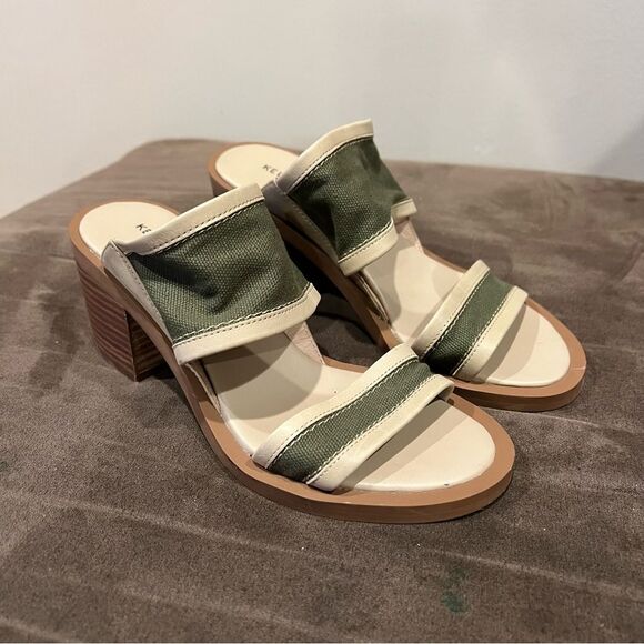 Kelsi Dagger Size 7.5 Canvas Block Stacked Heel Sandal Olive Green Slide main image 4